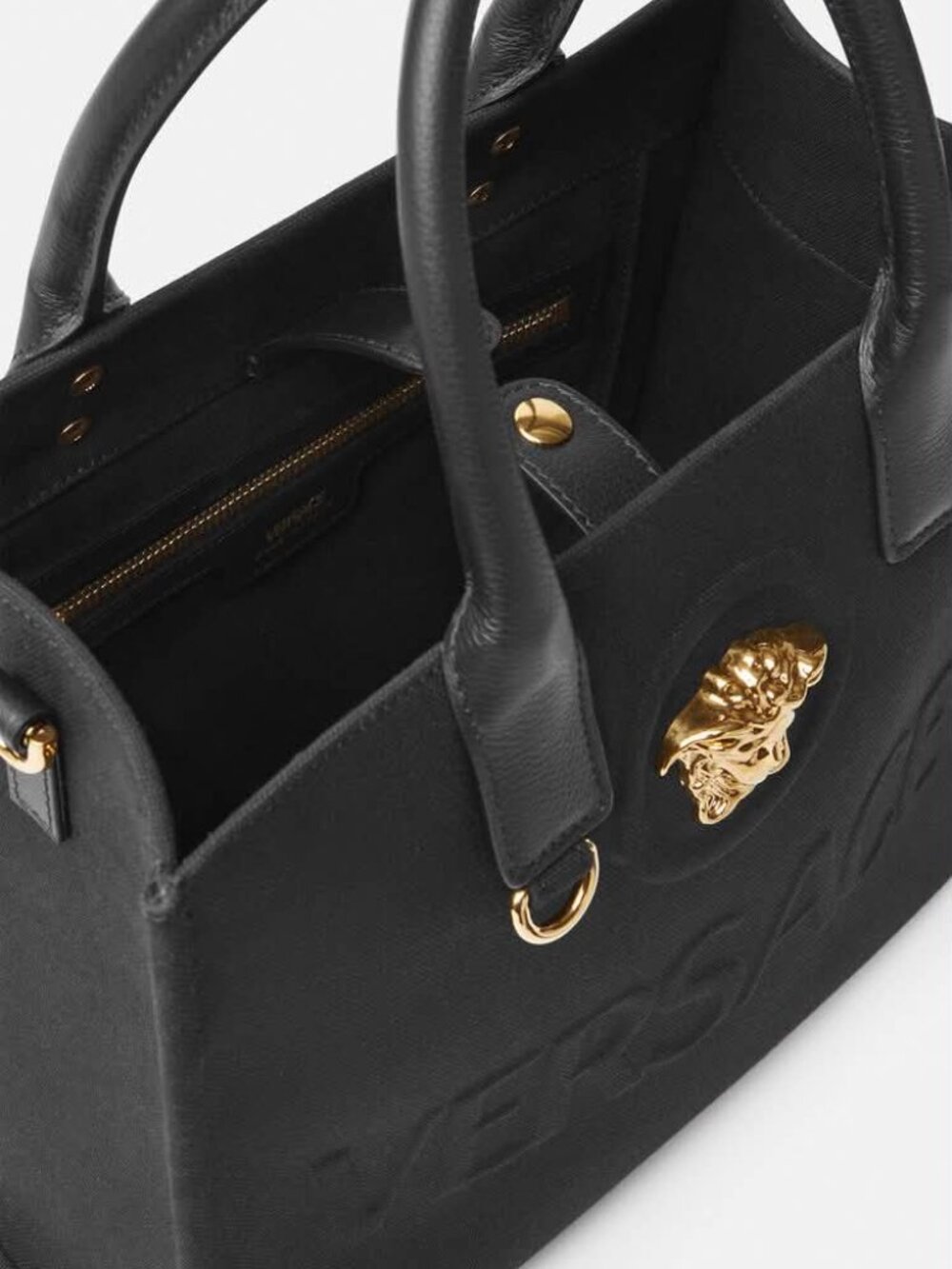 Versace Medusa Logo Embossed Tote Bag in Black